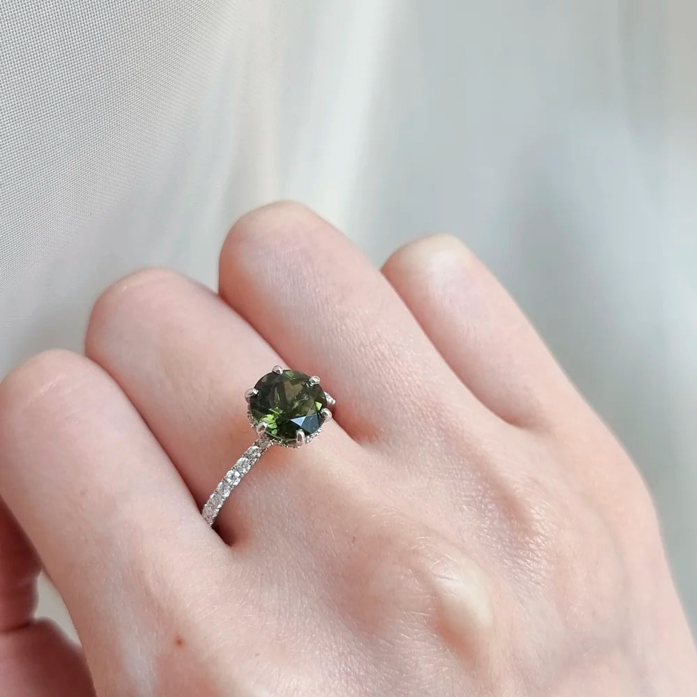 18K Diamond Wreath Green Tourmaline Ring