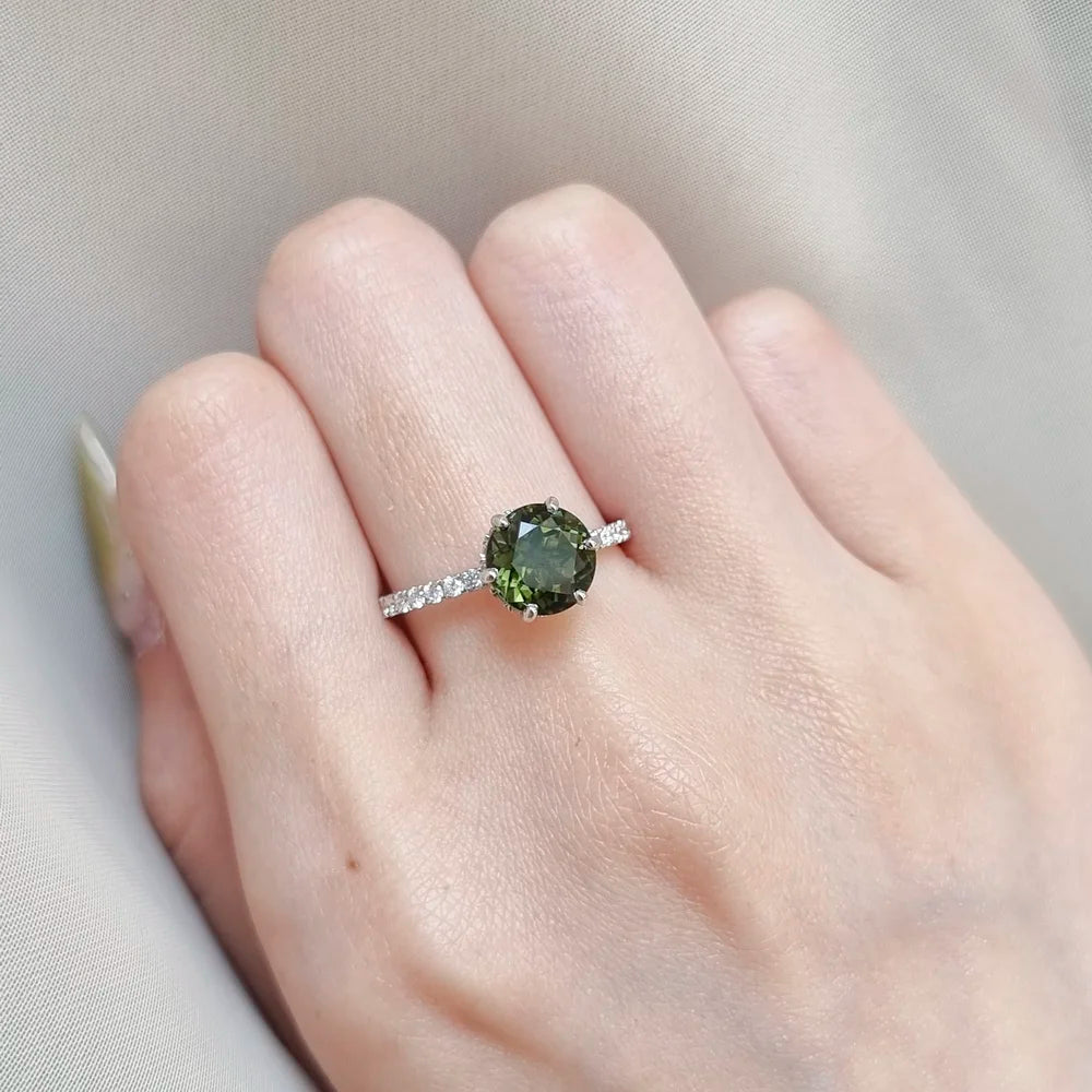 18K Diamond Wreath Green Tourmaline Ring