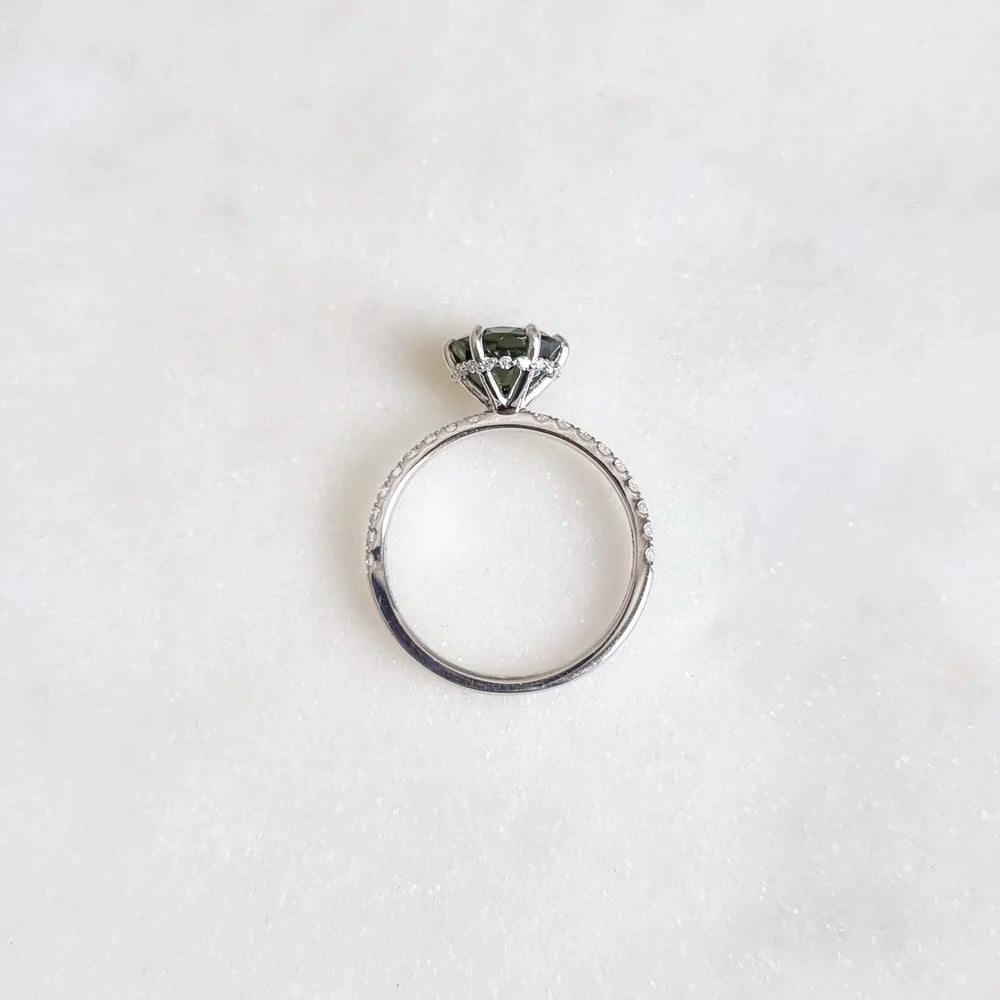 18K Diamond Wreath Green Tourmaline Ring