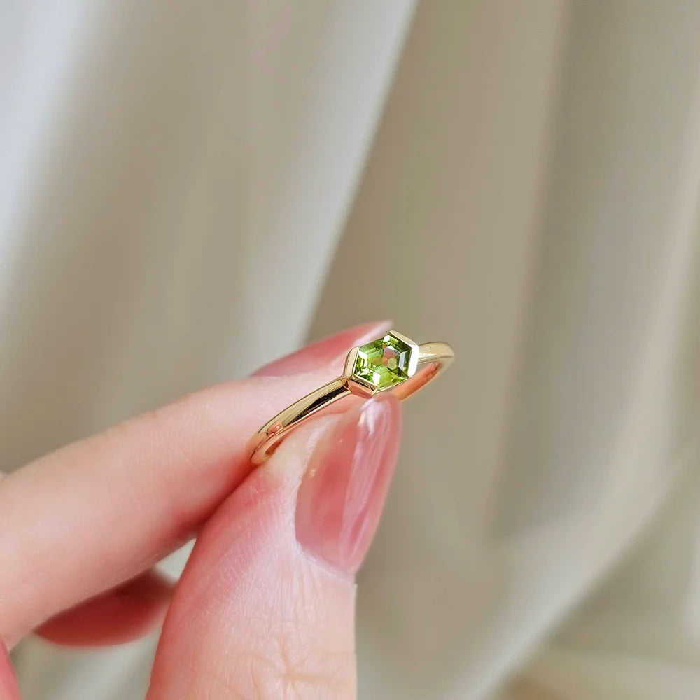 14K Hexagon Peridot Ring