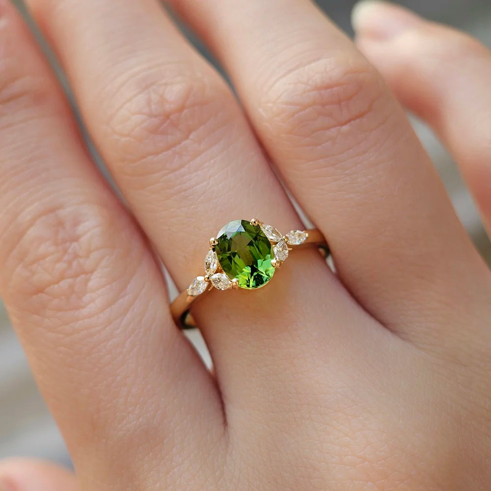 18K Oval Green Sapphire Shirley Ring