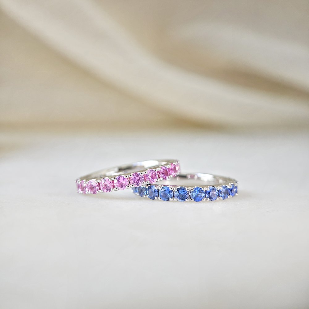 18K Classic Pink Sapphire Band - Custom made 4-6 weeks