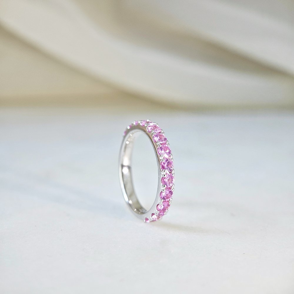 18K Classic Pink Sapphire Band - Custom made 4-6 weeks