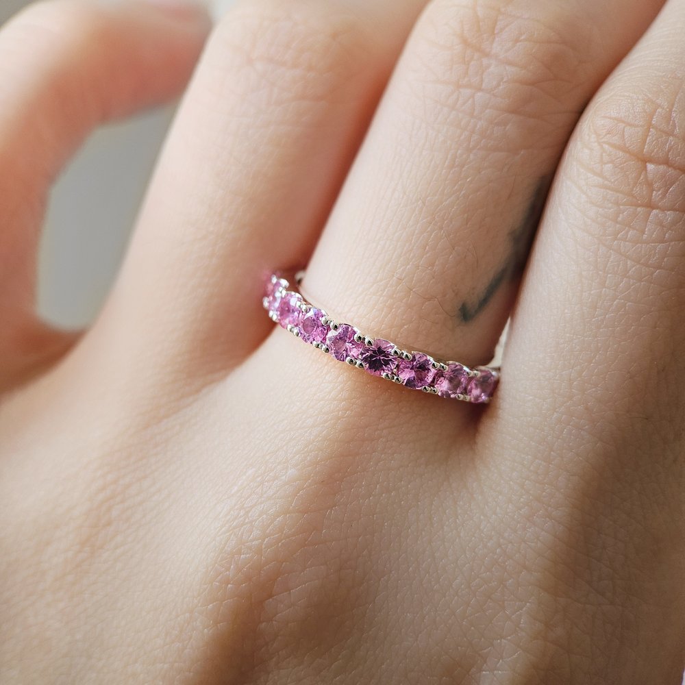 18K Classic Pink Sapphire Band - Custom made 4-6 weeks