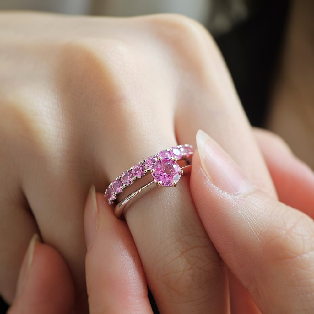 18K Classic Pink Sapphire Band - Custom made 4-6 weeks