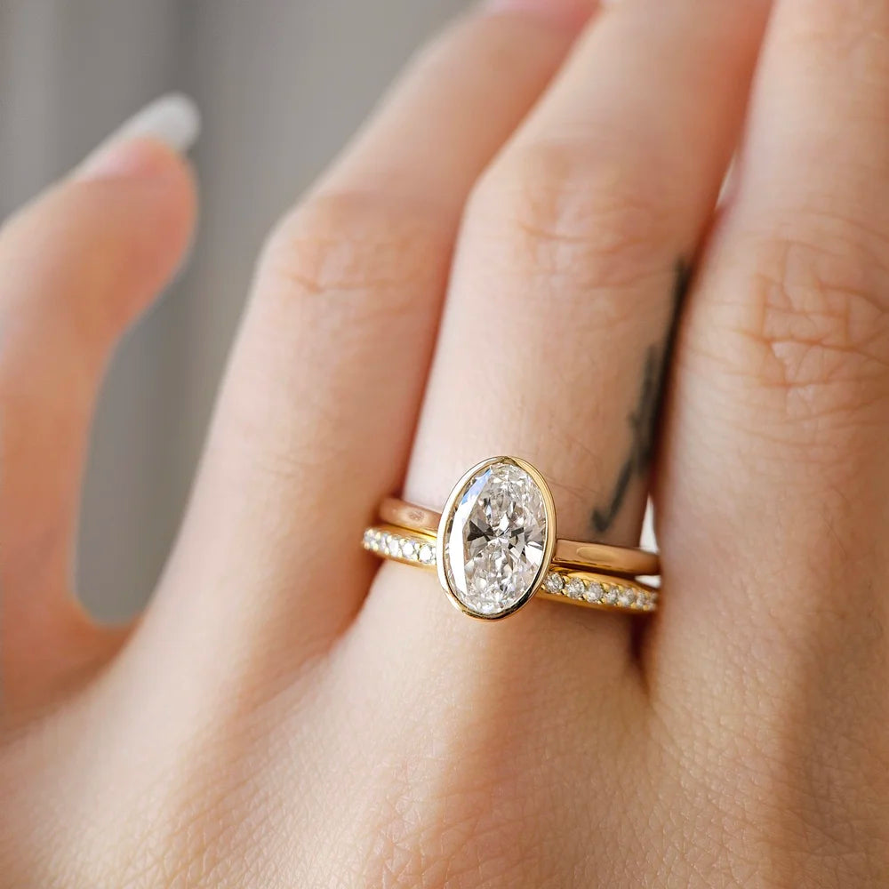 14K Bezel Oval Lab-grown Diamond Ring