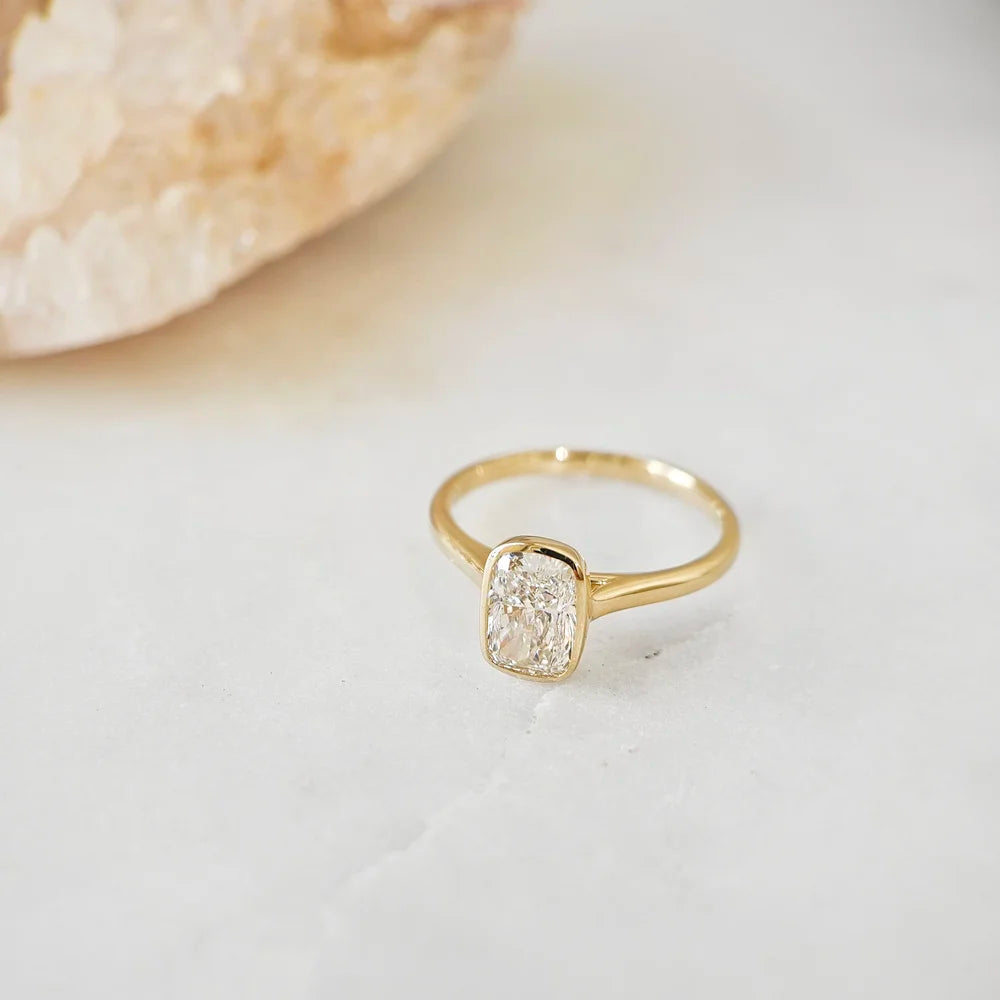 14K Bezel Cushion Lab-grown Diamond Ring
