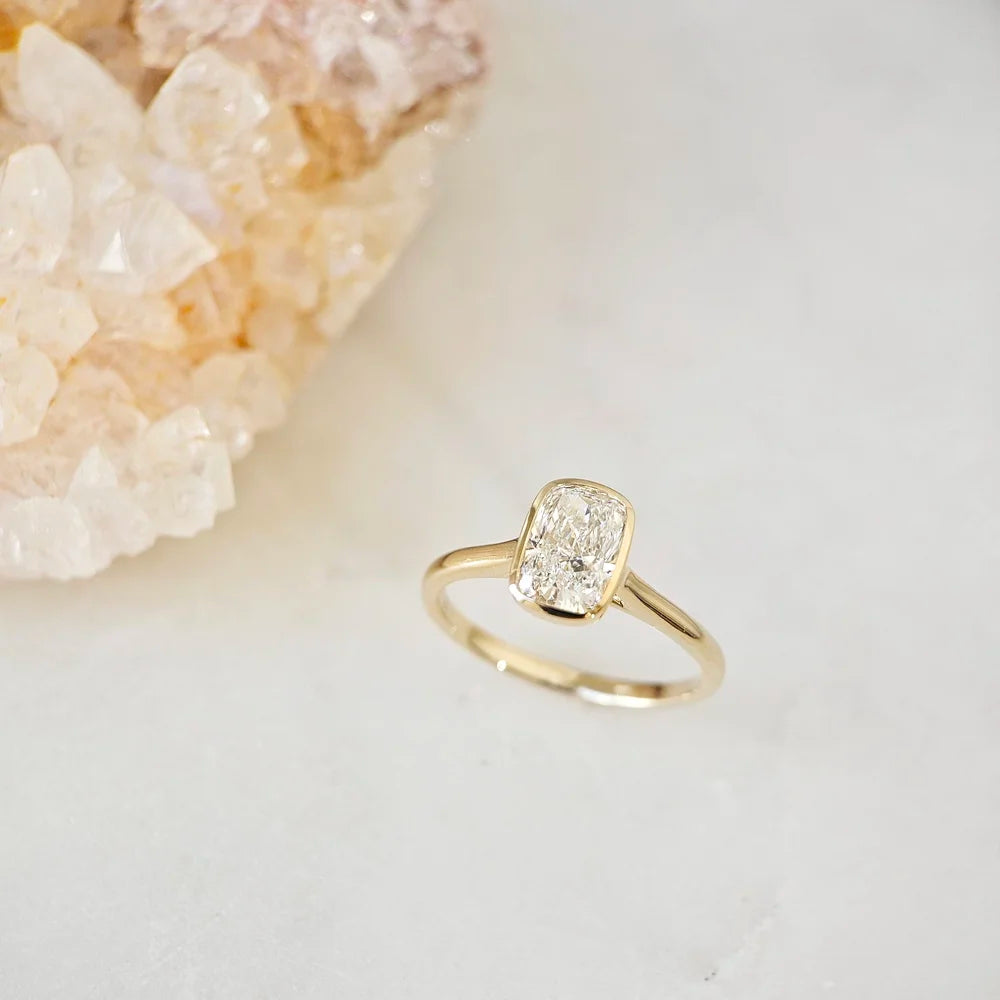 14K Bezel Cushion Lab-grown Diamond Ring