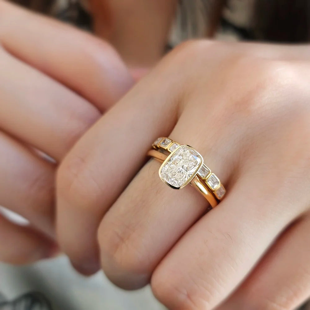14K Bezel Cushion Lab-grown Diamond Ring