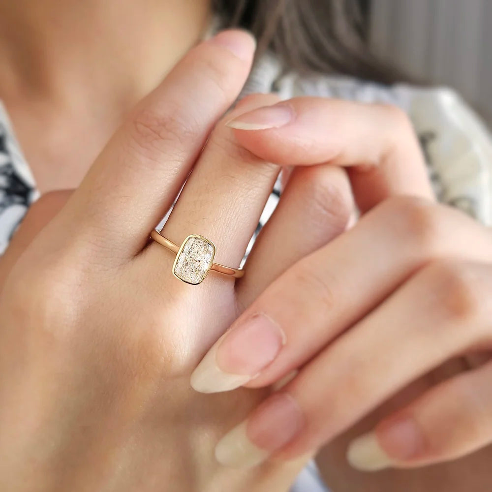 14K Bezel Cushion Lab-grown Diamond Ring