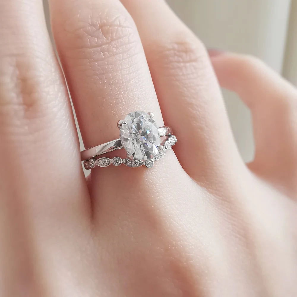 18K "The High Point" Oval Moissanite & Diamond Ring