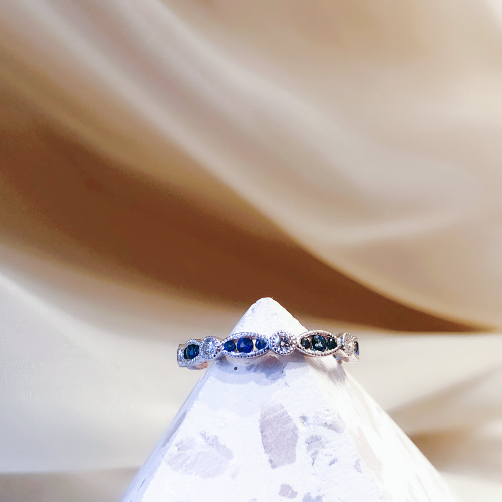 Vintage Marquise Sapphire and Diamond Band
