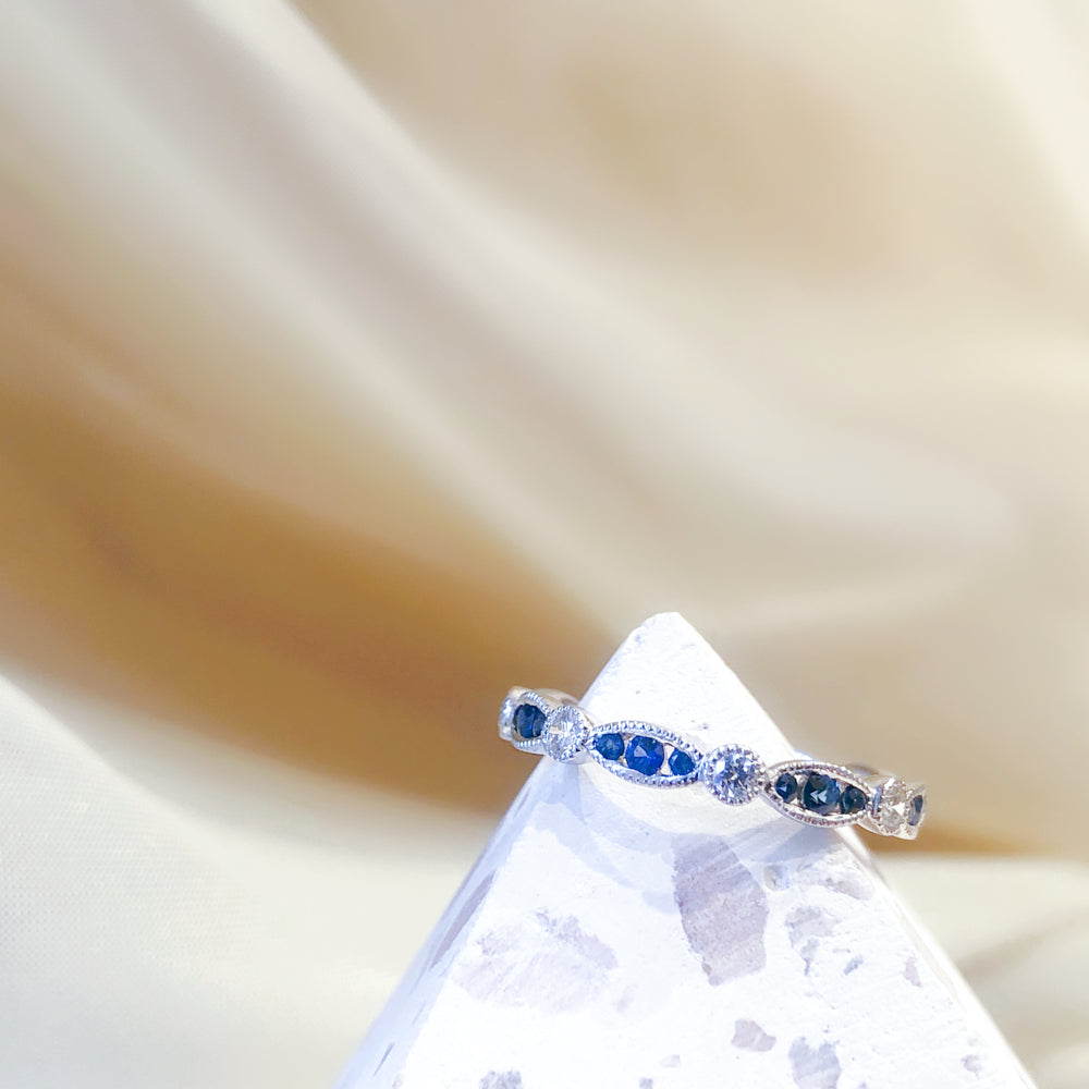 Vintage Marquise Sapphire and Diamond Band