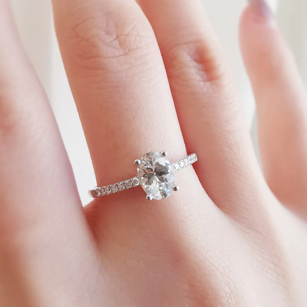 White Sapphire Ring with Diamond Wraps