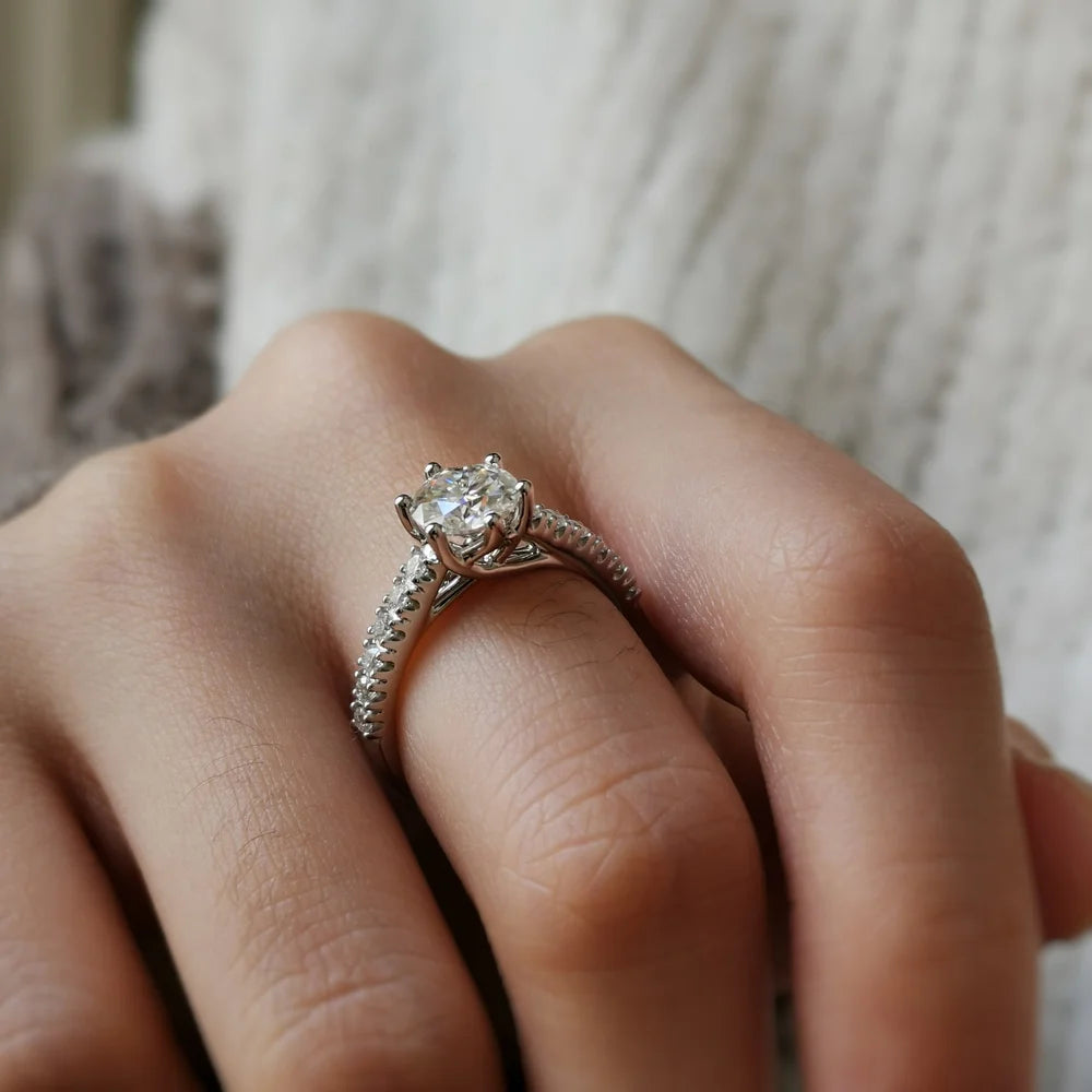 18K Chiara Round Moissanite and Diamond Ring