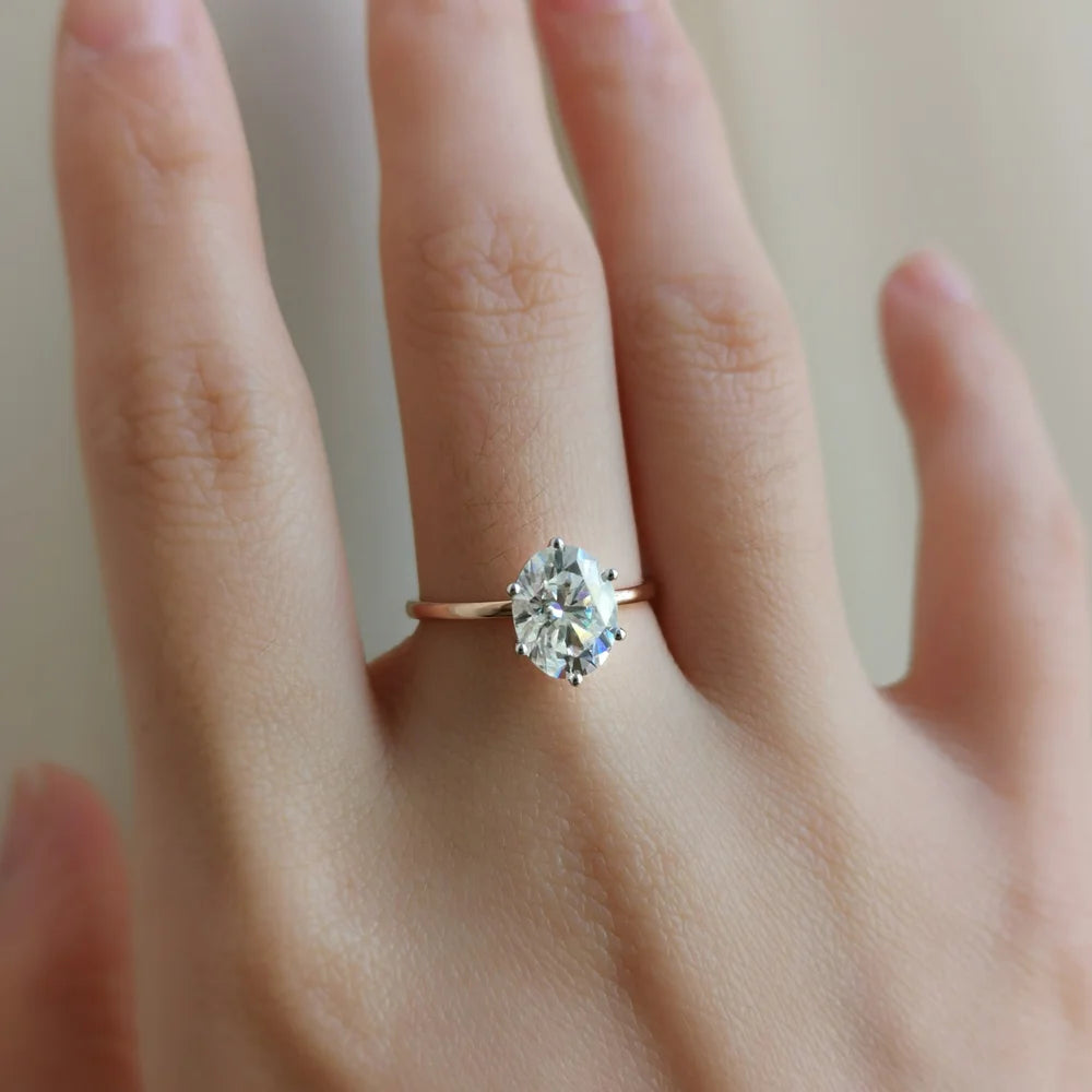 Classic Six Claw Oval Moissanite Ring