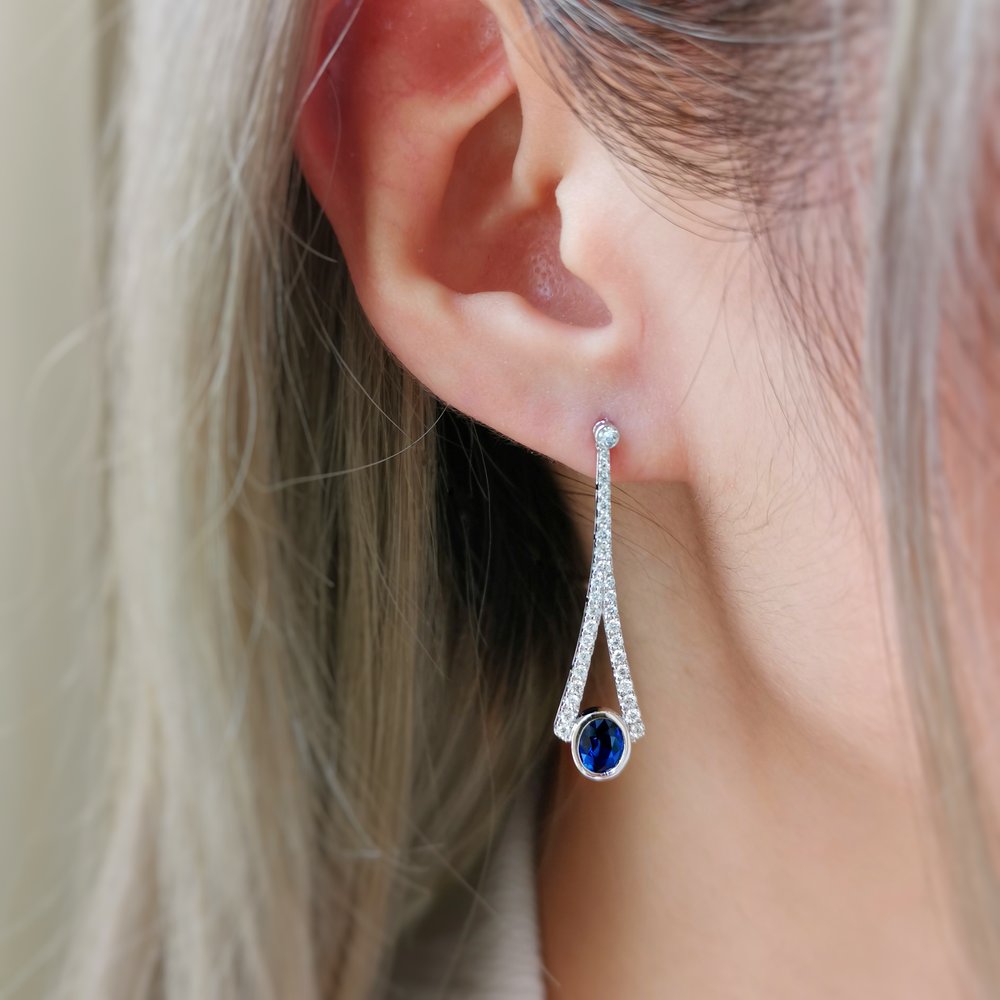 18K Celeste Sapphire Dangling Earring