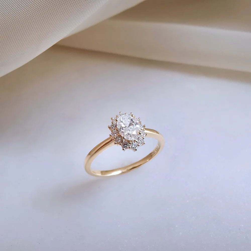 18K Oval Lab diamond Halo Ring