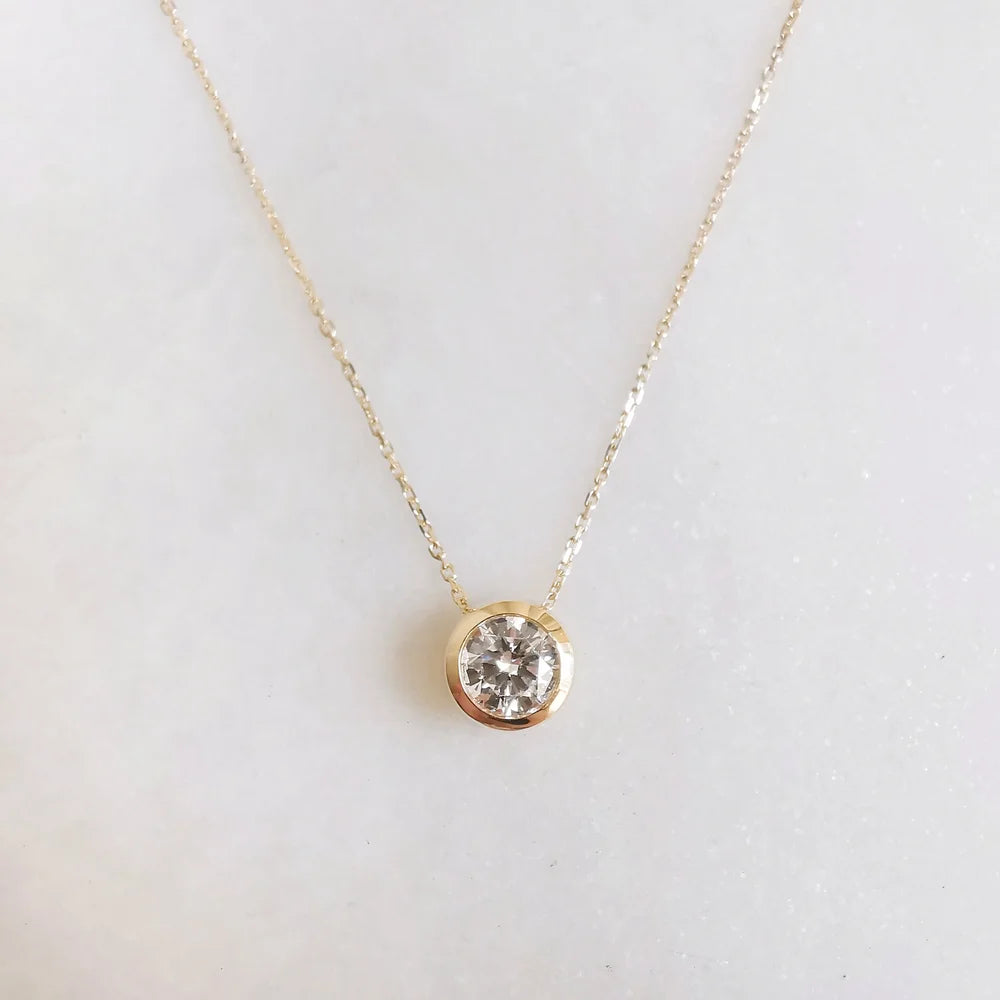 18K Bezel Setting Round Lab-grown Diamond Necklace