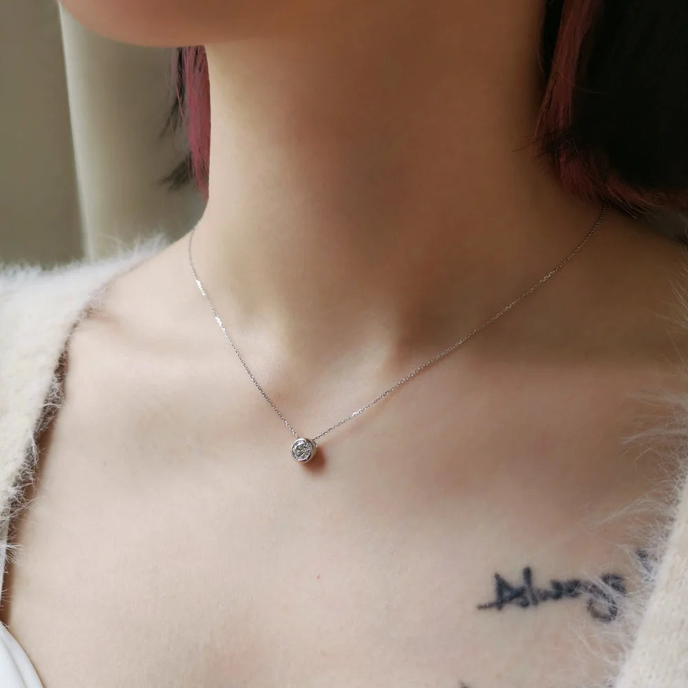 18K Bezel Setting Round Lab-grown Diamond Necklace