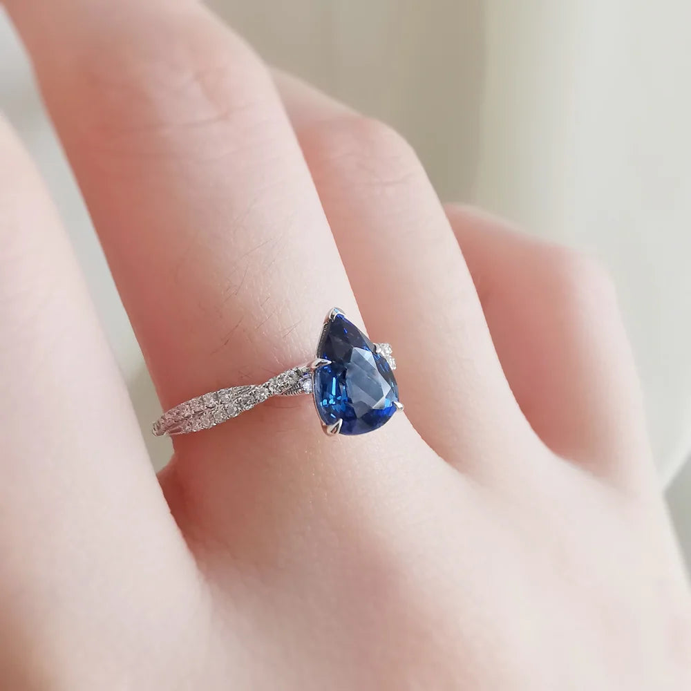 18K Blue Tear Sapphire Ring