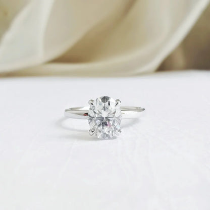 18K "The High Point" Oval Moissanite & Diamond Ring