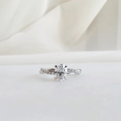 18K Wisteria Oval Solitaire Moissanite Ring with Diamonds