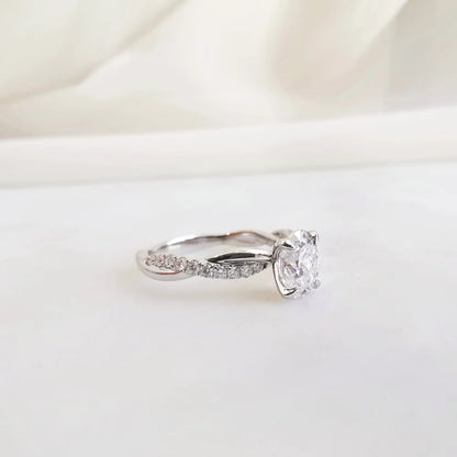 18K Wisteria Oval Solitaire Moissanite Ring with Diamonds