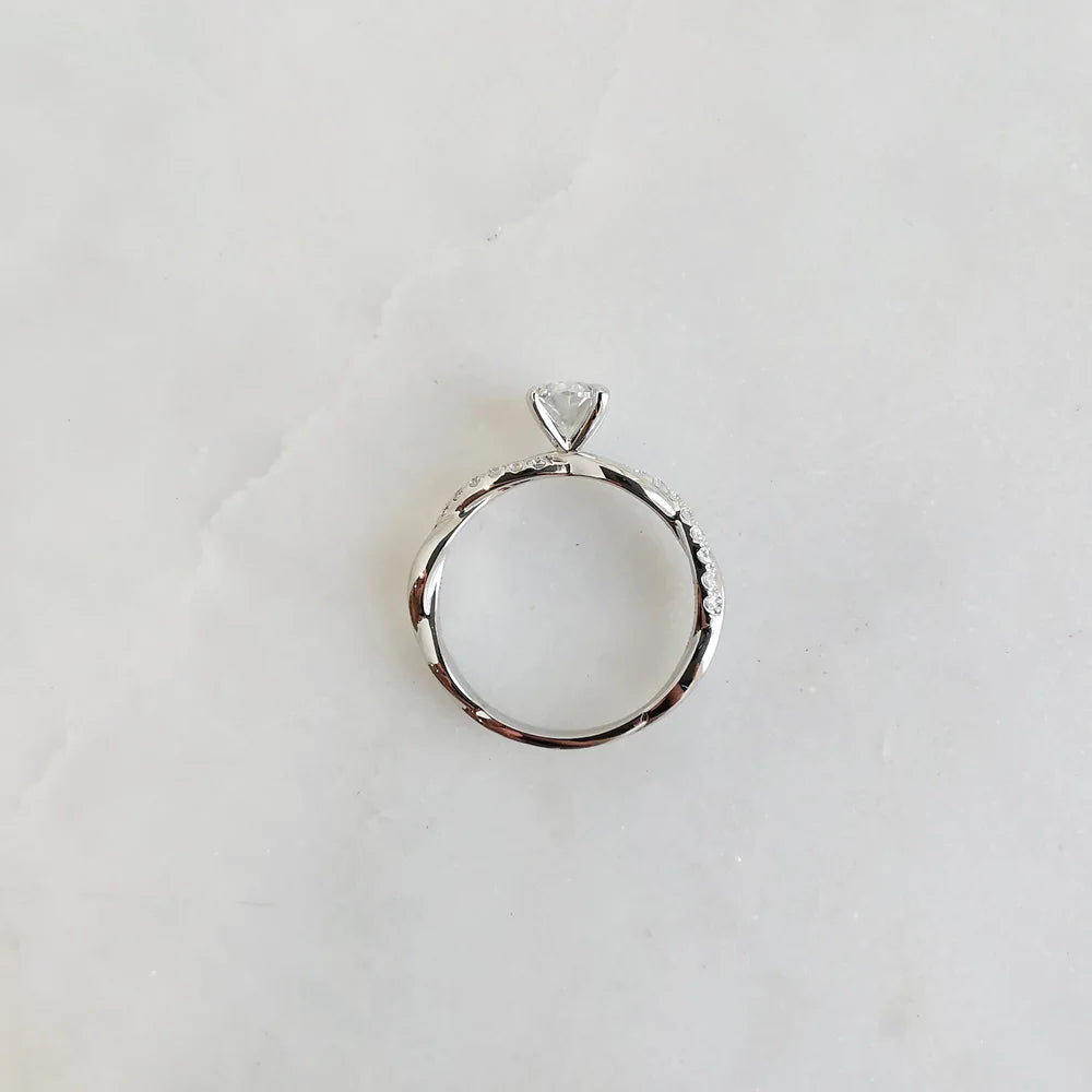 18K Wisteria Oval Solitaire Moissanite Ring with Diamonds