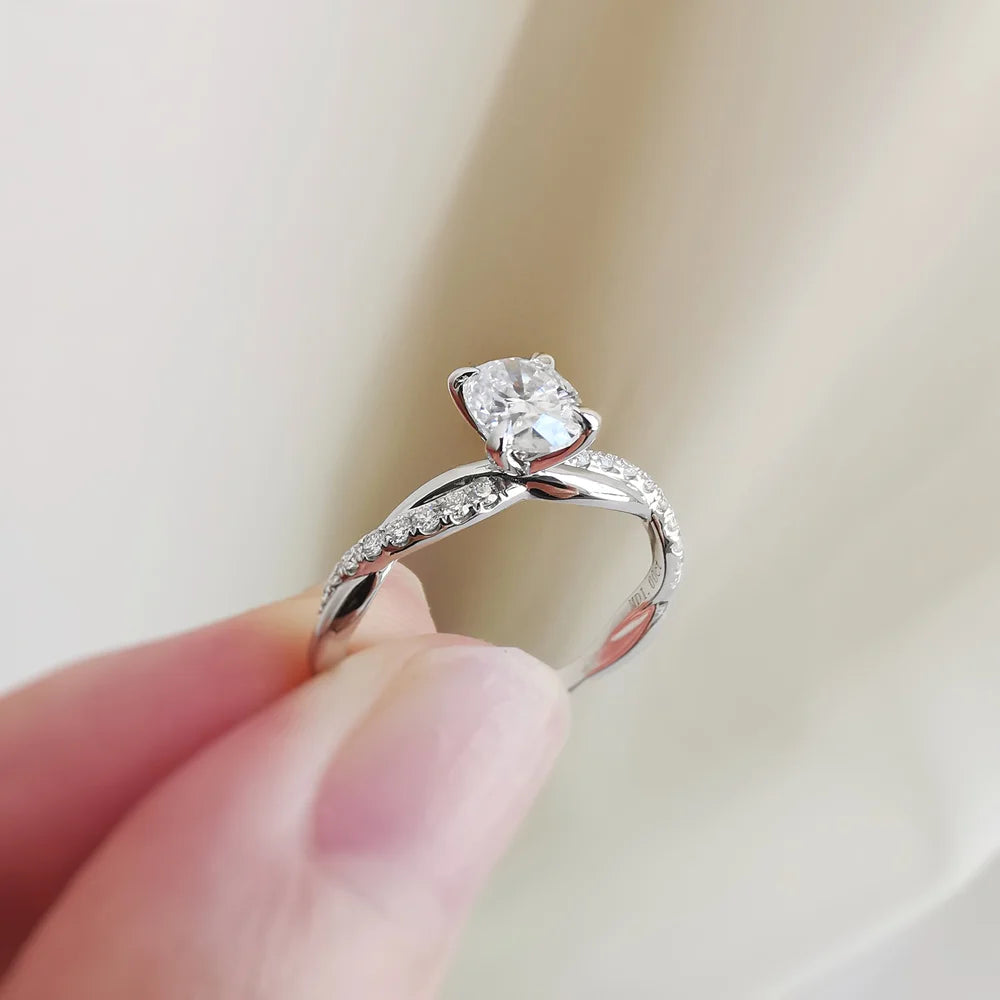 18K Wisteria Oval Solitaire Moissanite Ring with Diamonds