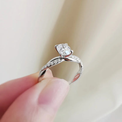 18K Wisteria Oval Solitaire Moissanite Ring with Diamonds