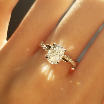 18K Crossover Oval Moissanite Ring