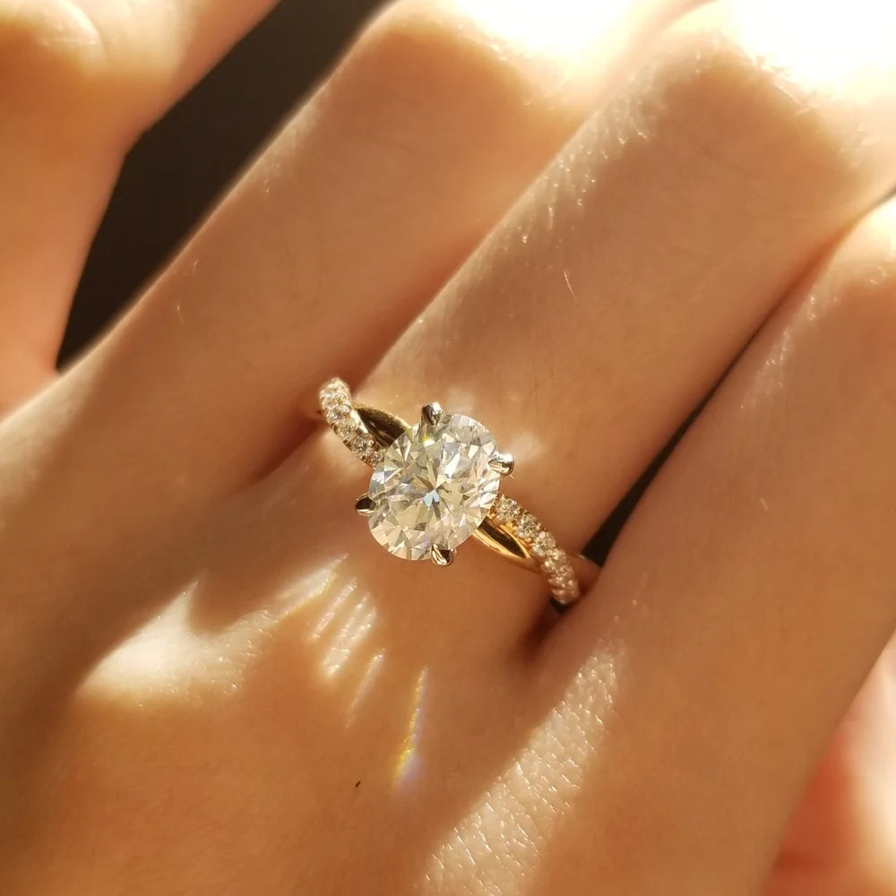 18K Crossover Oval Moissanite Ring