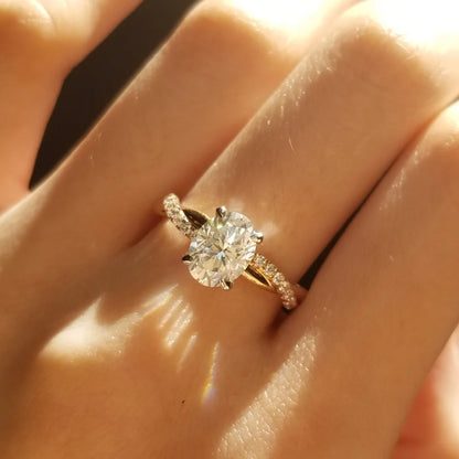 18K Crossover Oval Moissanite Ring