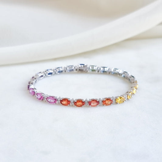 18K Multi Sapphire and Diamond Bracelet - (Custom Made ONLY - 4 to 6 Weeks)