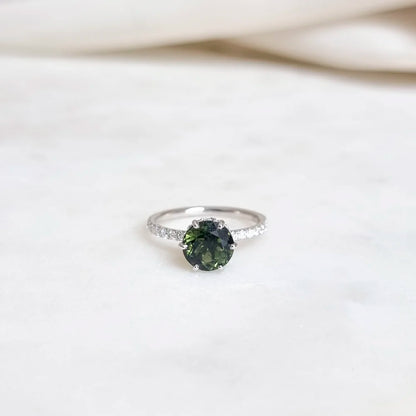 18K Diamond Wreath Green Tourmaline Ring