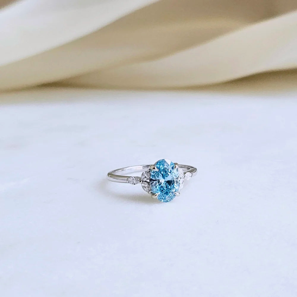 18K The Shirley Ring with Blue Lab-grown Diamond