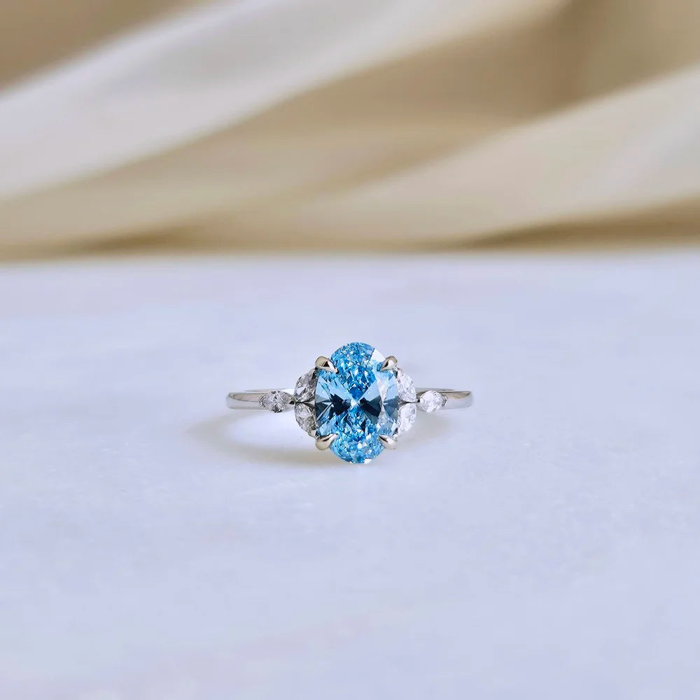 18K The Shirley Ring with Blue Lab-grown Diamond