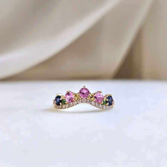 18K Multi-Colour Sapphire Curve Band