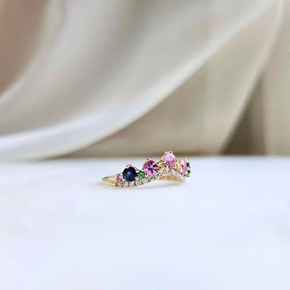18K Multi-Colour Sapphire Curve Band