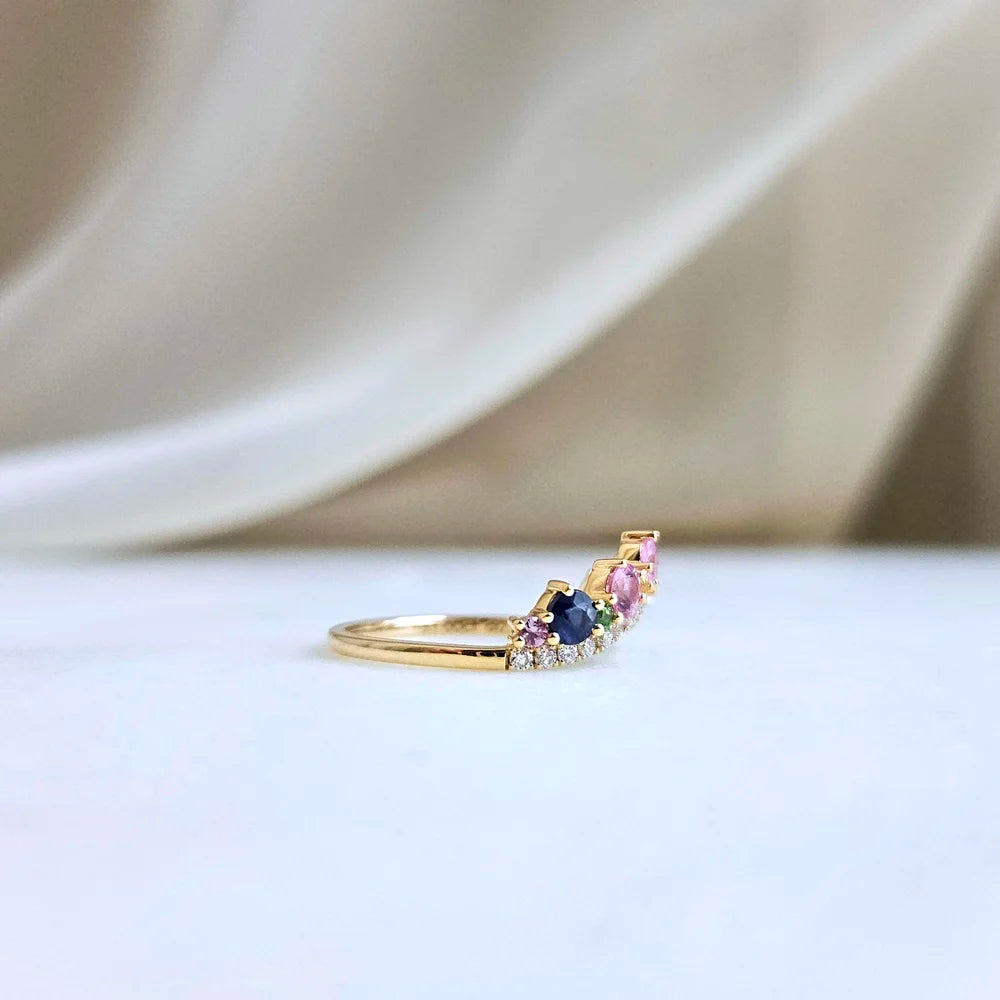 18K Multi-Colour Sapphire Curve Band