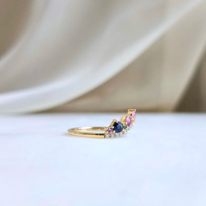 18K Multi-Colour Sapphire Curve Band