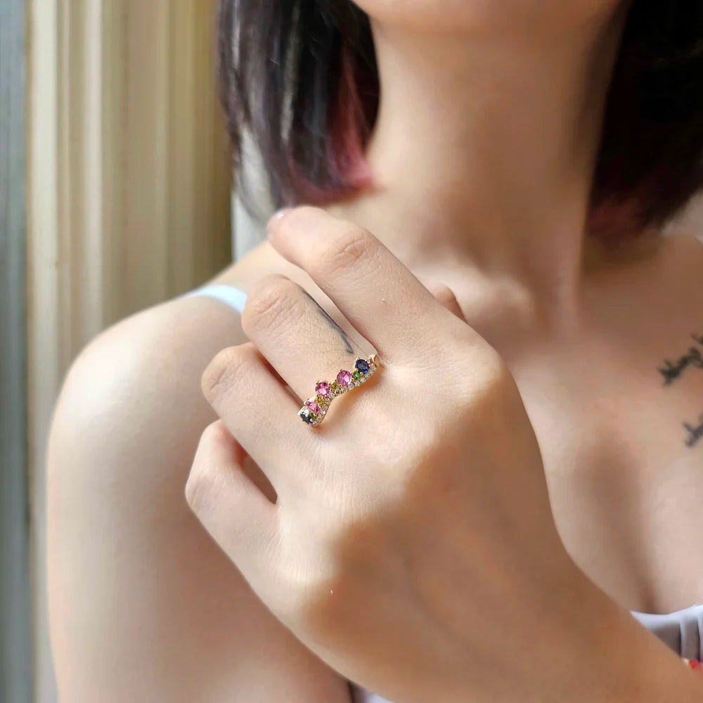 18K Multi-Colour Sapphire Curve Band