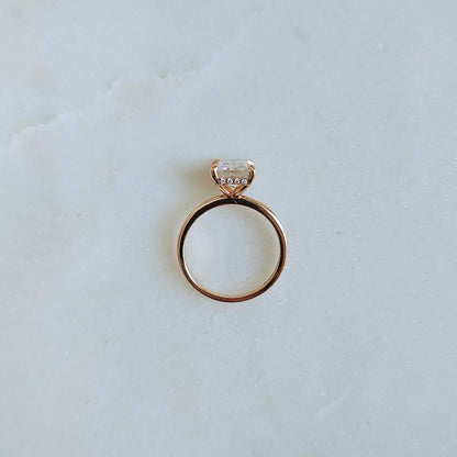 14K Emerald Cut Moissanite Ring with Hidden Halo
