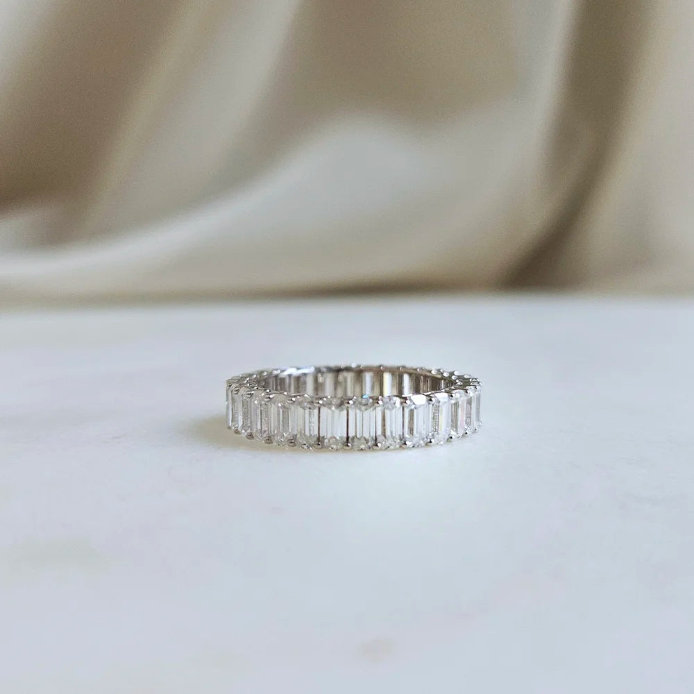 18K Emerald Cut Moissanite Eternity Band