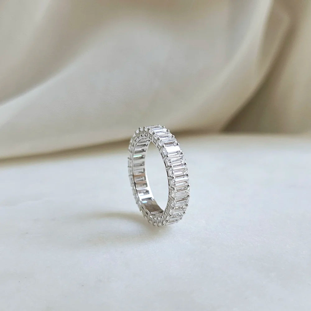 18K Emerald Cut Moissanite Eternity Band