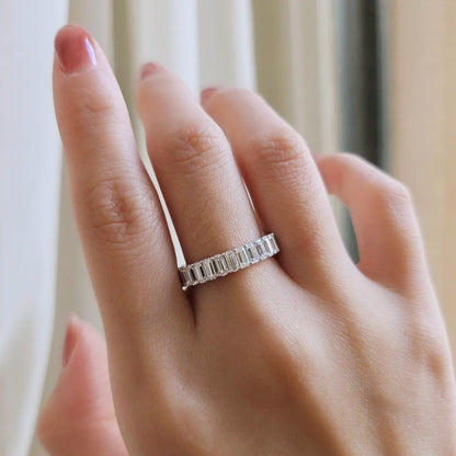 18K Emerald Cut Moissanite Eternity Band