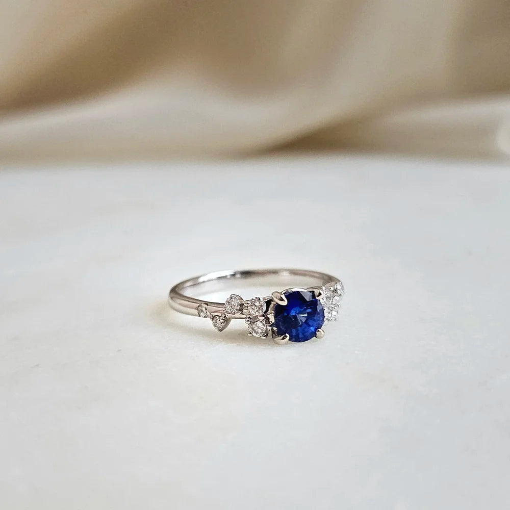18K Gardenia Blue Sapphire Ring