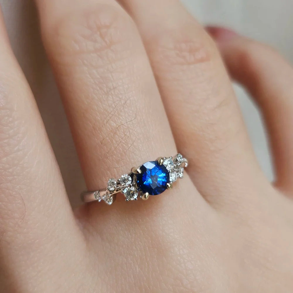18K Gardenia Blue Sapphire Ring