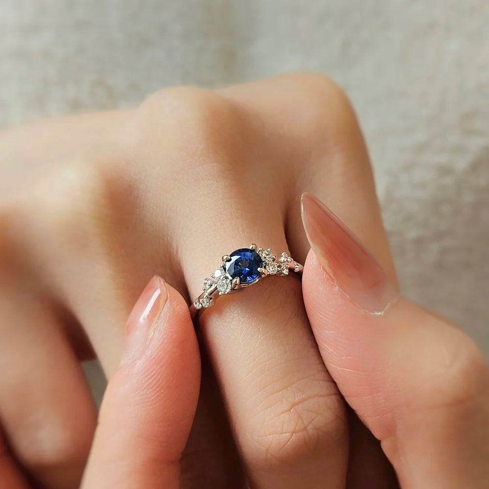 18K Gardenia Blue Sapphire Ring